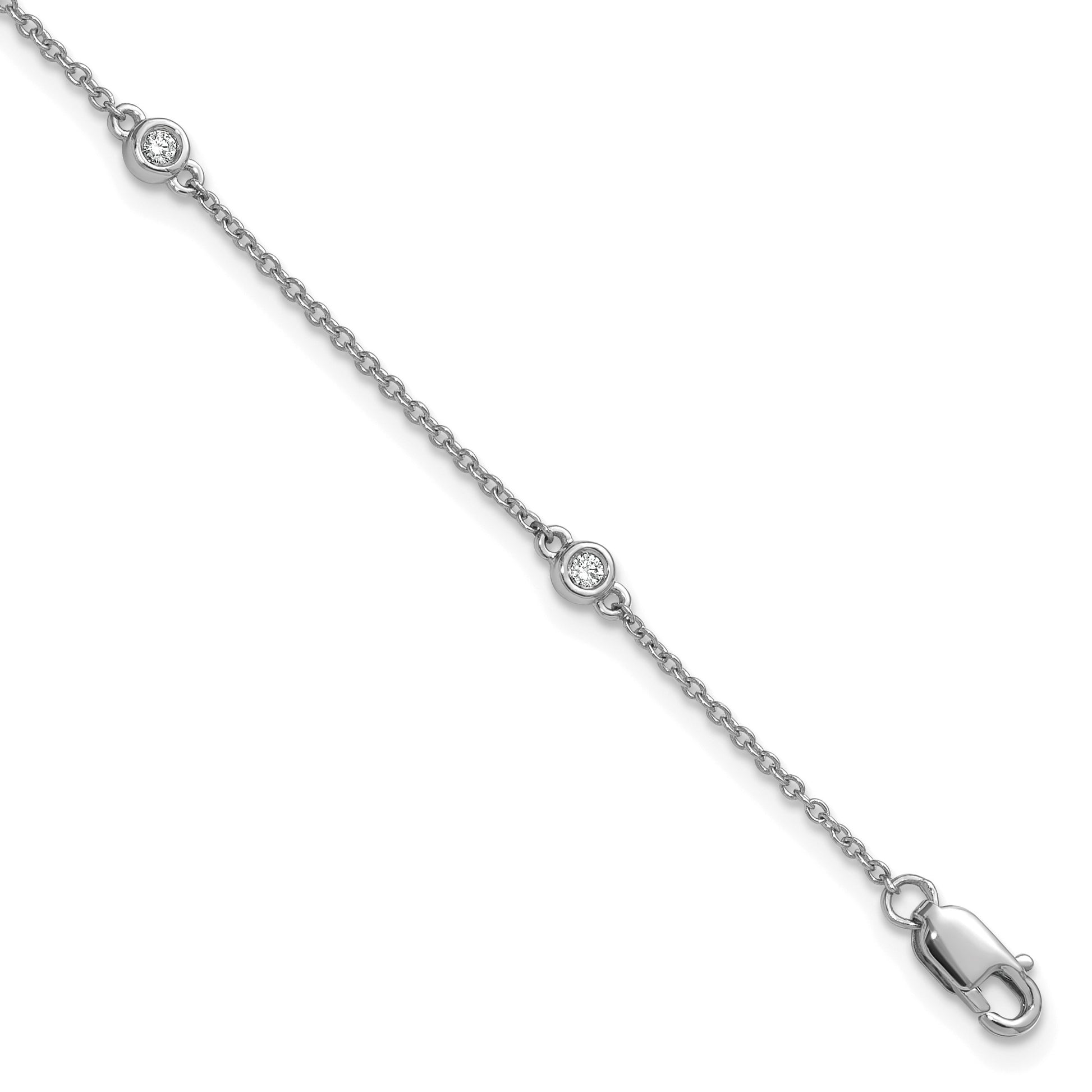 14k White Gold Complete 1/10 carat Bezel-set Diamond and Cable Chain 5-Station 7 inch Bracelet