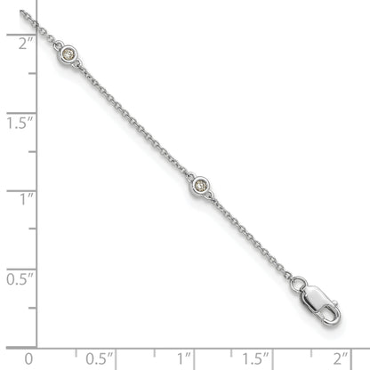 14k White Gold Complete 1/8 carat Bezel-set Diamond and Cable Chain 7-Station 9 inch Anklet