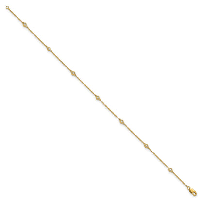 14k Complete 1/8 carat Bezel-set Diamond and Cable Chain 7-Station 9 inch Anklet