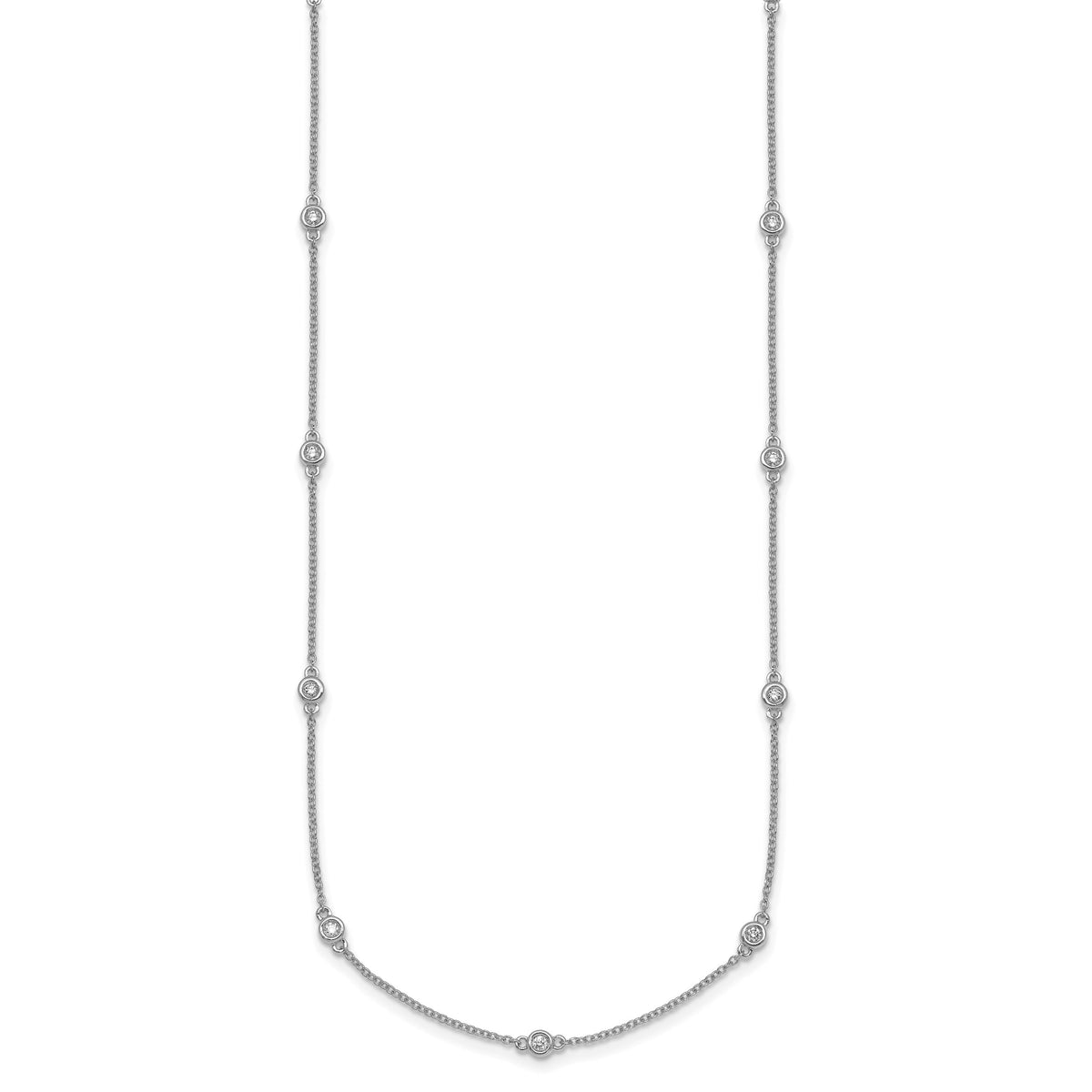 14k White Gold Complete 1/5 carat Bezel-set Diamond and Cable Chain 13-Station 16 inch Necklace