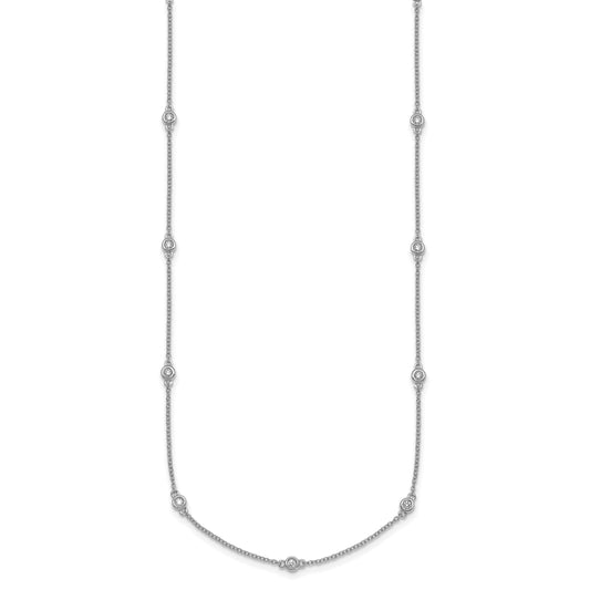 14k White Gold Complete 1/5 carat Bezel-set Diamond and Cable Chain 13-Station 16 inch Necklace