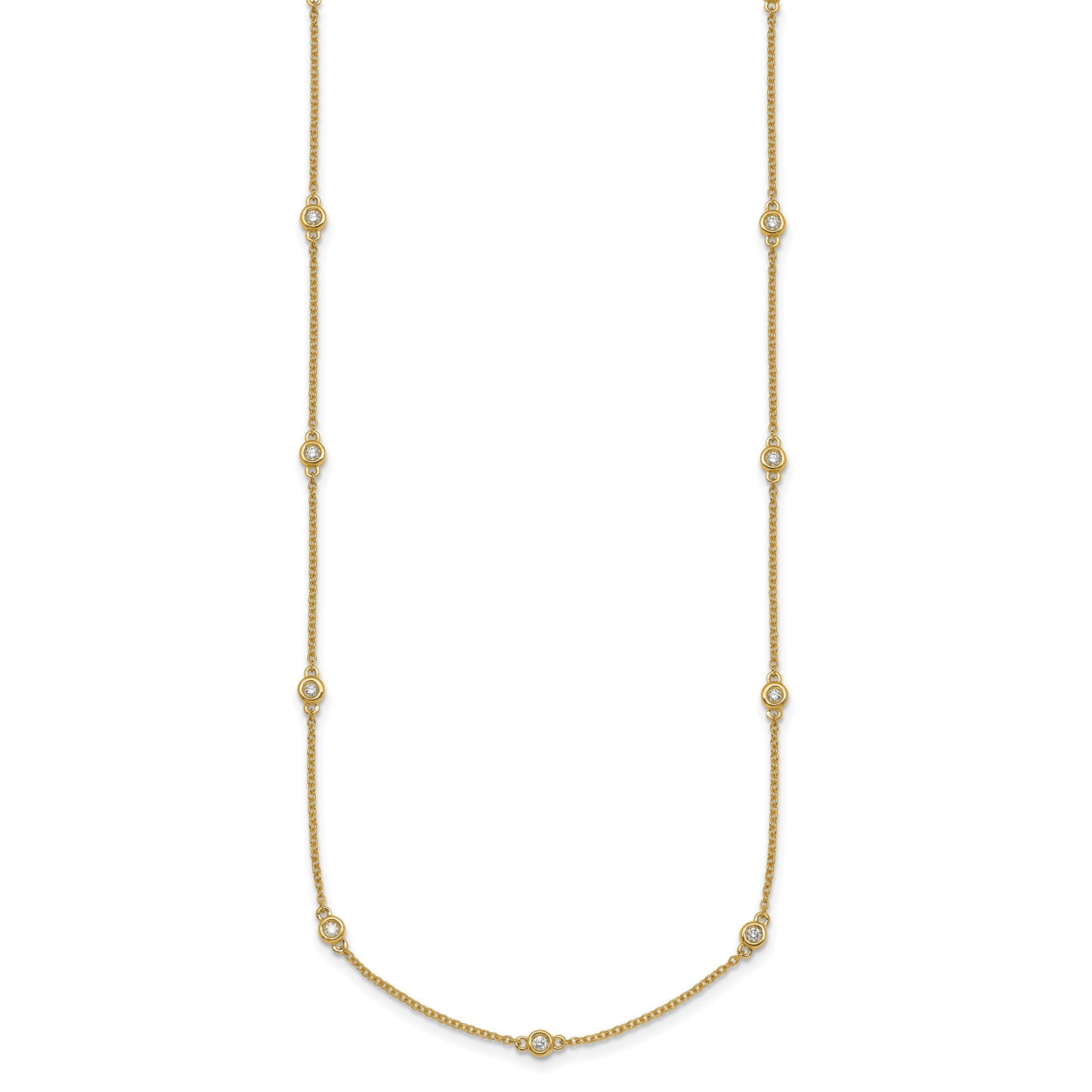 14k Complete 1/4 carat Bezel-set Diamond and Cable Chain 15-Station 18 inch Necklace