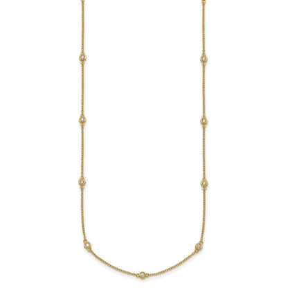 14k Complete 1/4 carat Bezel-set Diamond and Cable Chain 15-Station 18 inch Necklace