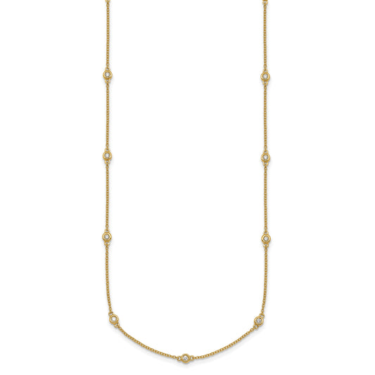 14k Complete 1/4 carat Bezel-set Diamond and Cable Chain 15-Station 18 inch Necklace