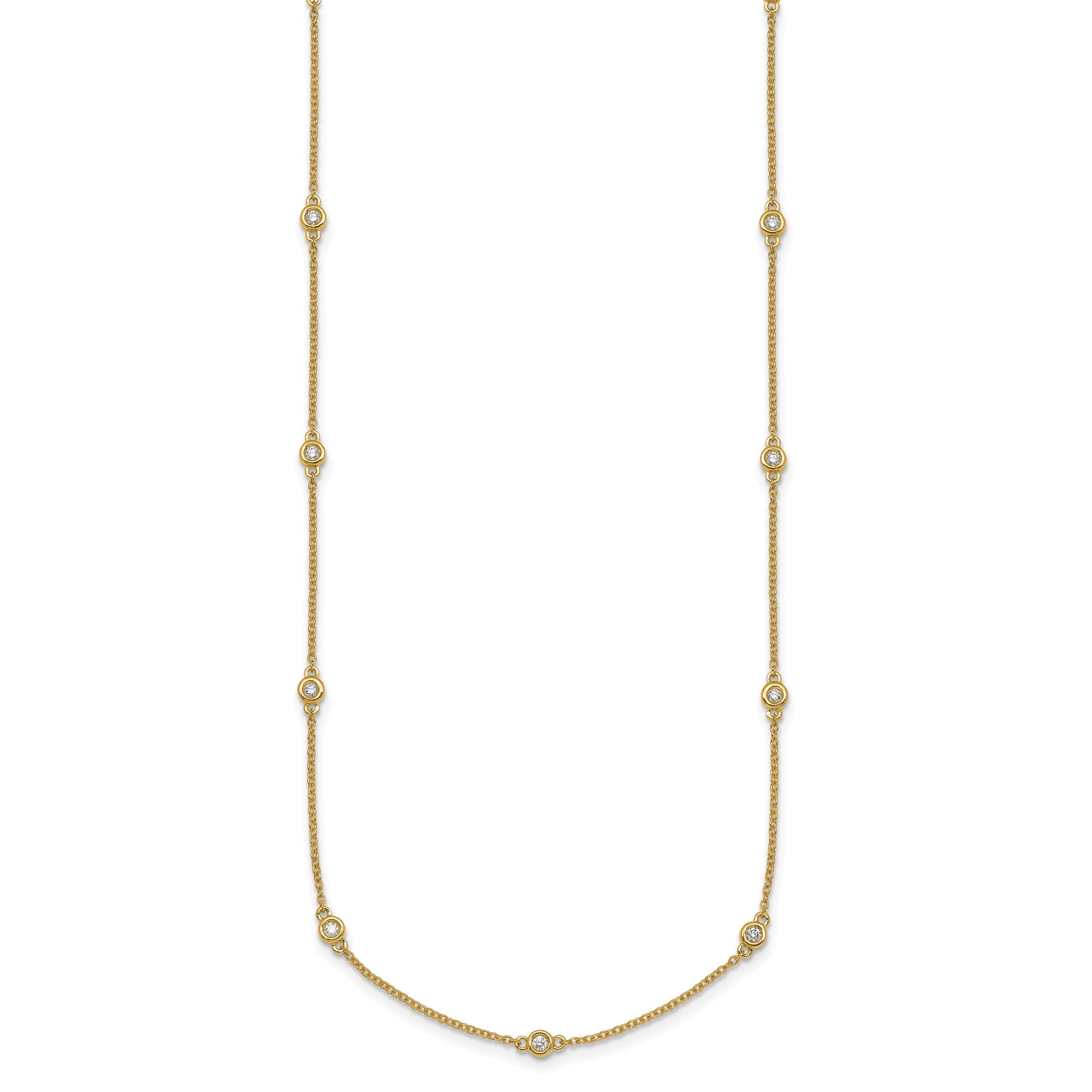 14k Complete 1/5 carat Bezel-set Diamond and Cable Chain 13-Station 16 inch Necklace