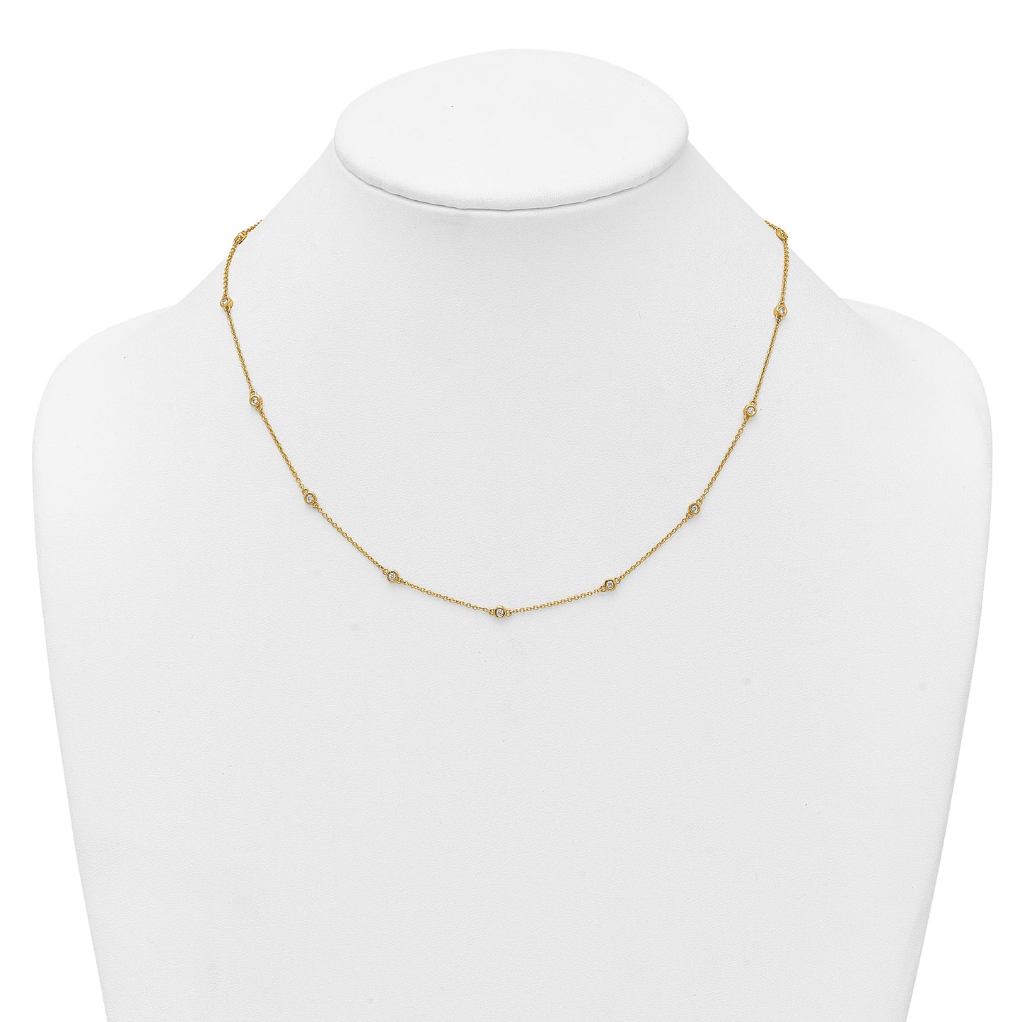14k Complete 1/4 carat Bezel-set Diamond and Cable Chain 15-Station 18 inch Necklace