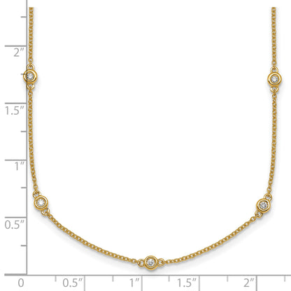 14k Complete 1/4 carat Bezel-set Diamond and Cable Chain 15-Station 18 inch Necklace