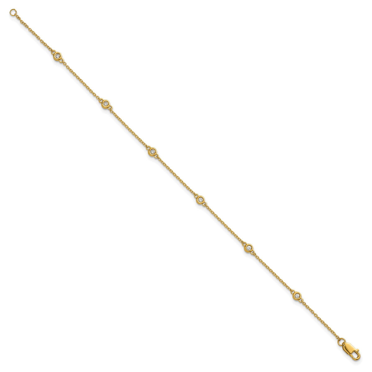 14k Complete 1/10 carat Bezel-set Diamond and Cable Chain 6-Station 7 inch Bracelet