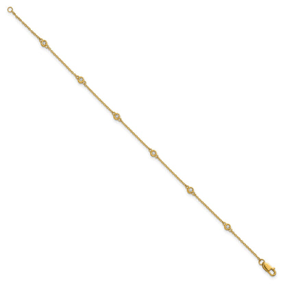 14k Complete 1/10 carat Bezel-set Diamond and Cable Chain 6-Station 7 inch Bracelet