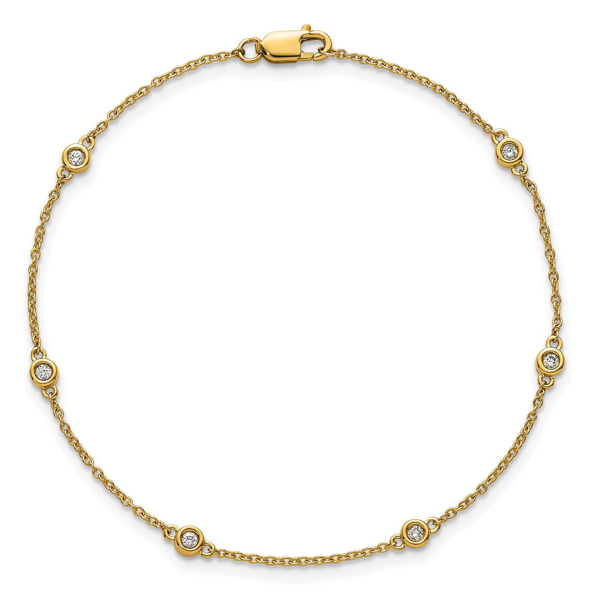 14k Complete 1/10 carat Bezel-set Diamond and Cable Chain 6-Station 7 inch Bracelet