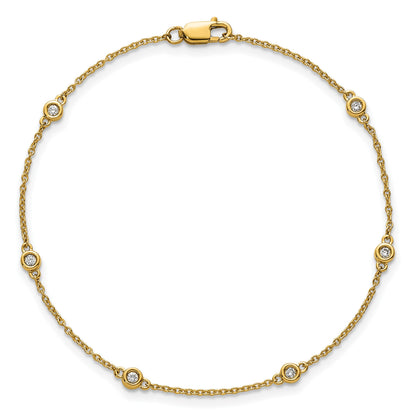 14k Complete 1/10 carat Bezel-set Diamond and Cable Chain 6-Station 7 inch Bracelet