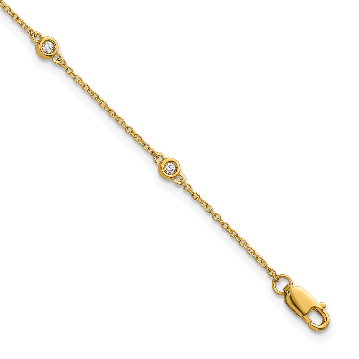 14k Complete 1/10 carat Bezel-set Diamond and Cable Chain 6-Station 7 inch Bracelet