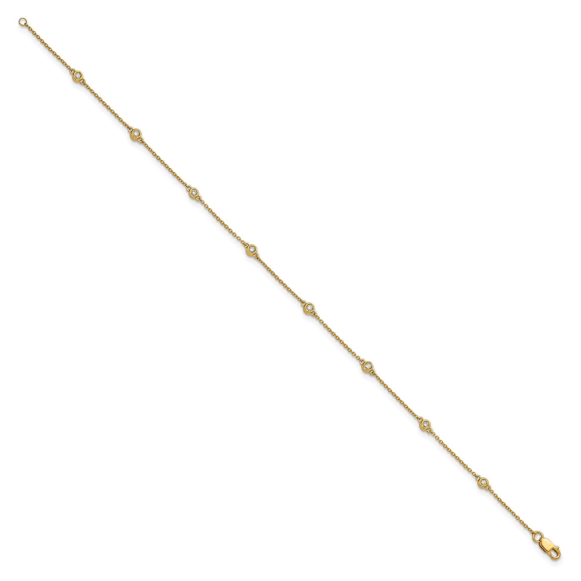 14k Complete 1/8 carat Bezel-set Diamond and Cable Chain 8-Station 9 inch Anklet