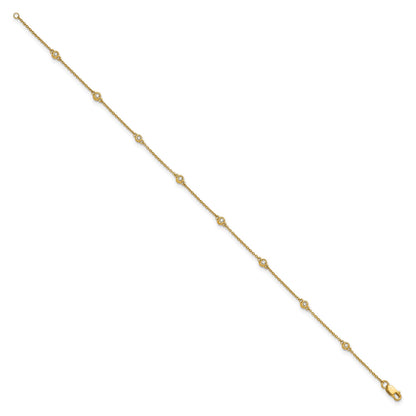 14k Complete 1/8 carat Bezel-set Diamond and Cable Chain 8-Station 9 inch Anklet