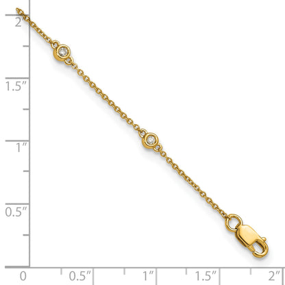 14k Complete 1/8 carat Bezel-set Diamond and Cable Chain 8-Station 9 inch Anklet