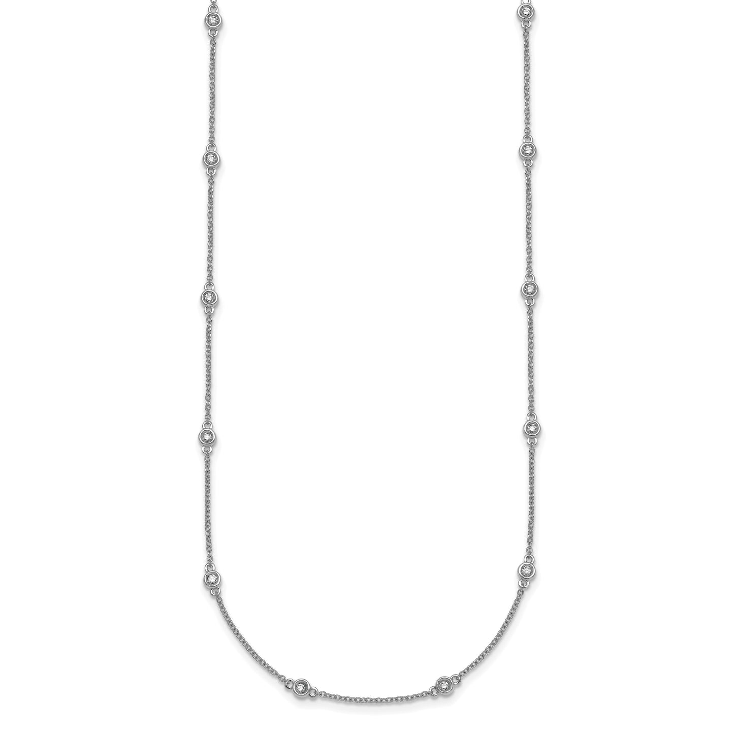 14k White Gold Complete 1/3 carat Bezel-set Diamond and Cable Chain 20-Station 20 inch Necklace