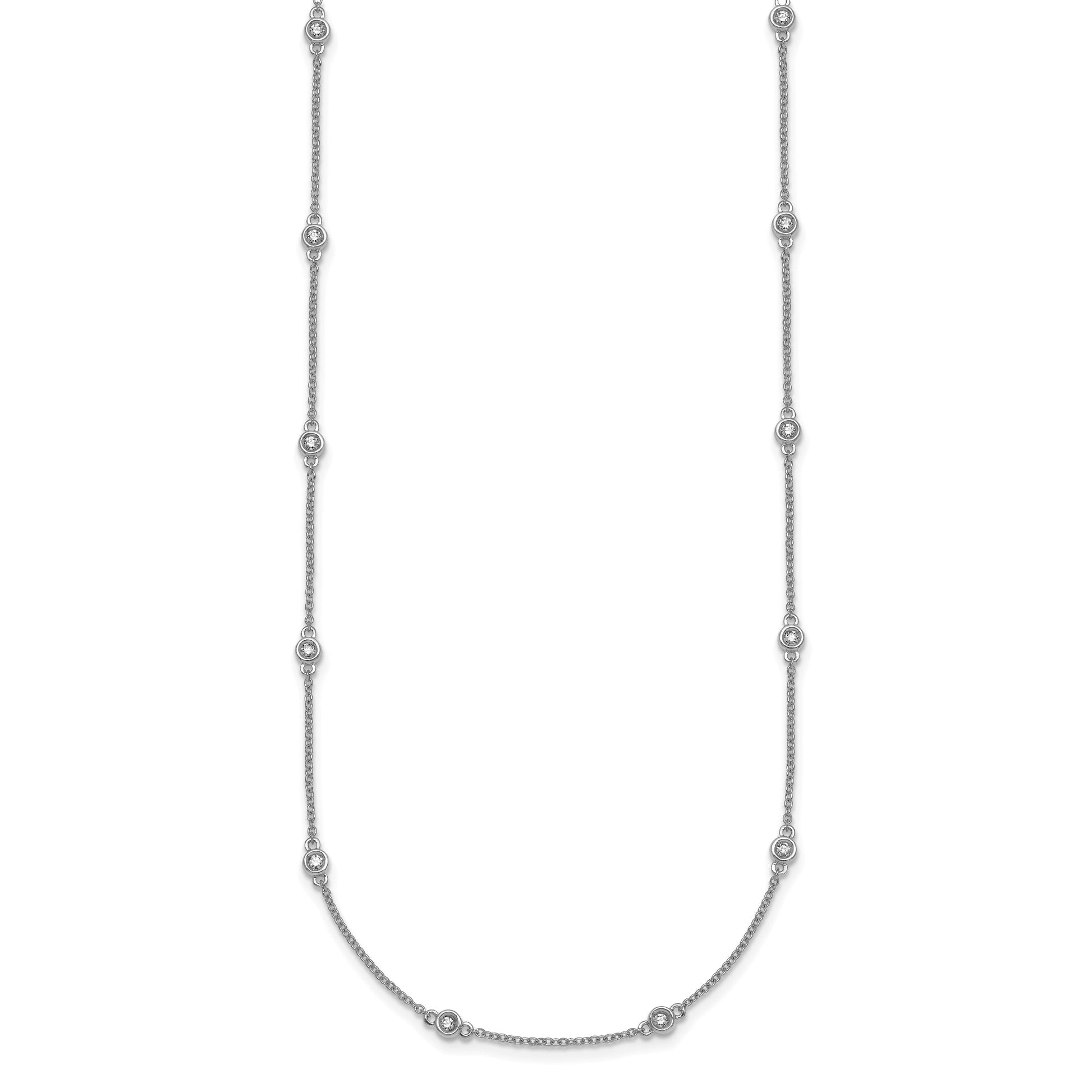 14k White Gold Complete 1/3 carat Bezel-set Diamond and Cable Chain 20-Station 20 inch Necklace