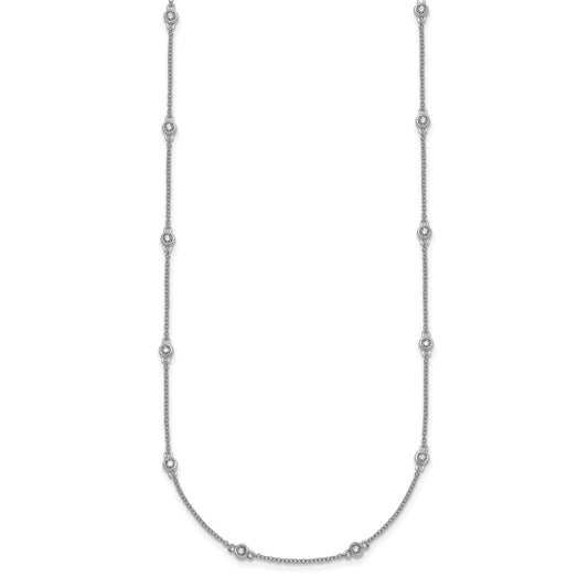 14k White Gold Complete 1/3 carat Bezel-set Diamond and Cable Chain 18-Station 18 inch Necklace