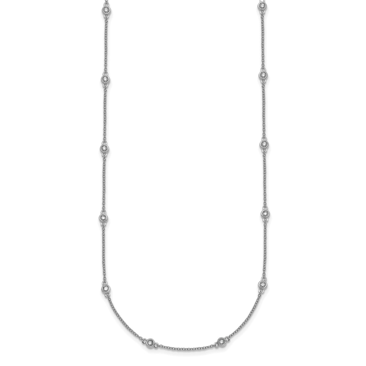 14k White Gold Complete 1/3 carat Bezel-set Diamond and Cable Chain 18-Station 18 inch Necklace