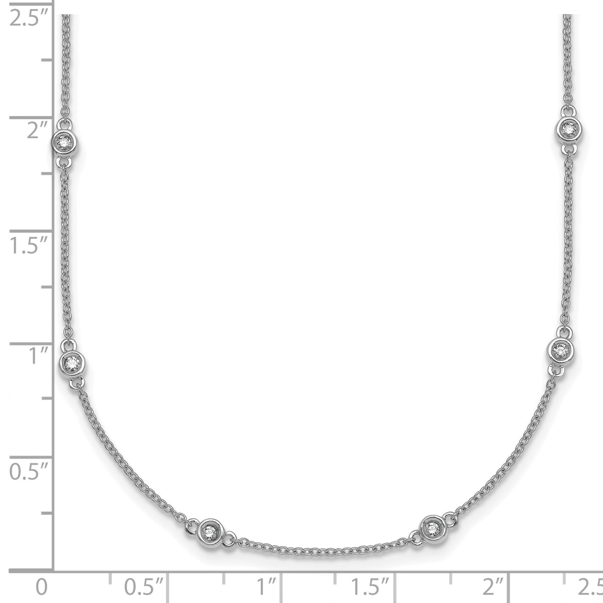 14k White Gold Complete 1/3 carat Bezel-set Diamond and Cable Chain 18-Station 18 inch Necklace