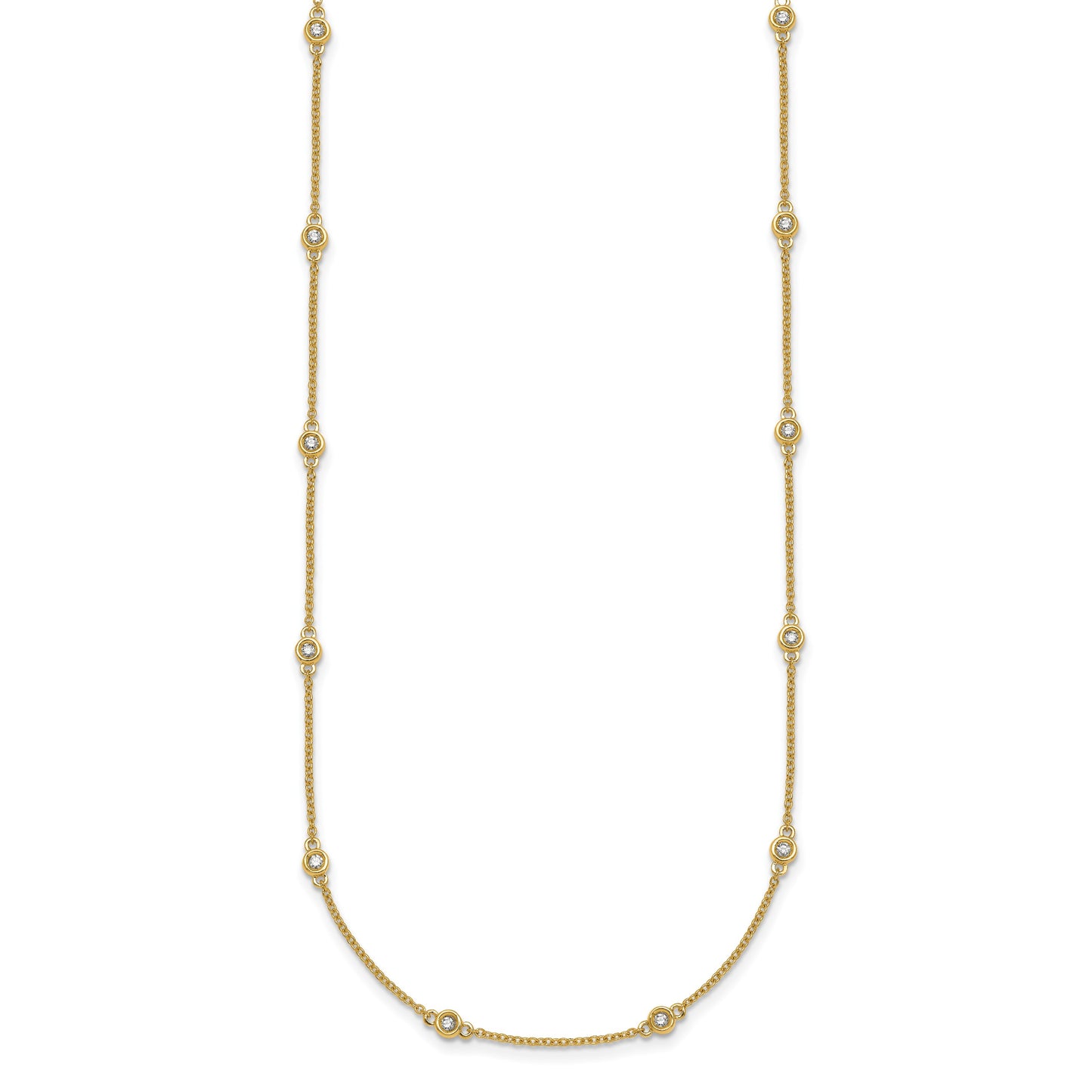 14k Complete 1/3 carat Bezel-set Diamond and Cable Chain 18-Station 18 inch Necklace