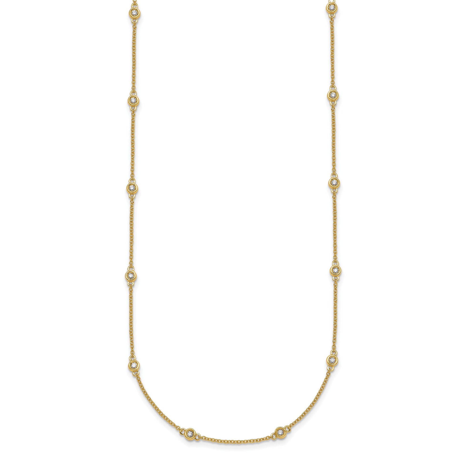 14k Complete 1/3 carat Bezel-set Diamond and Cable Chain 18-Station 18 inch Necklace