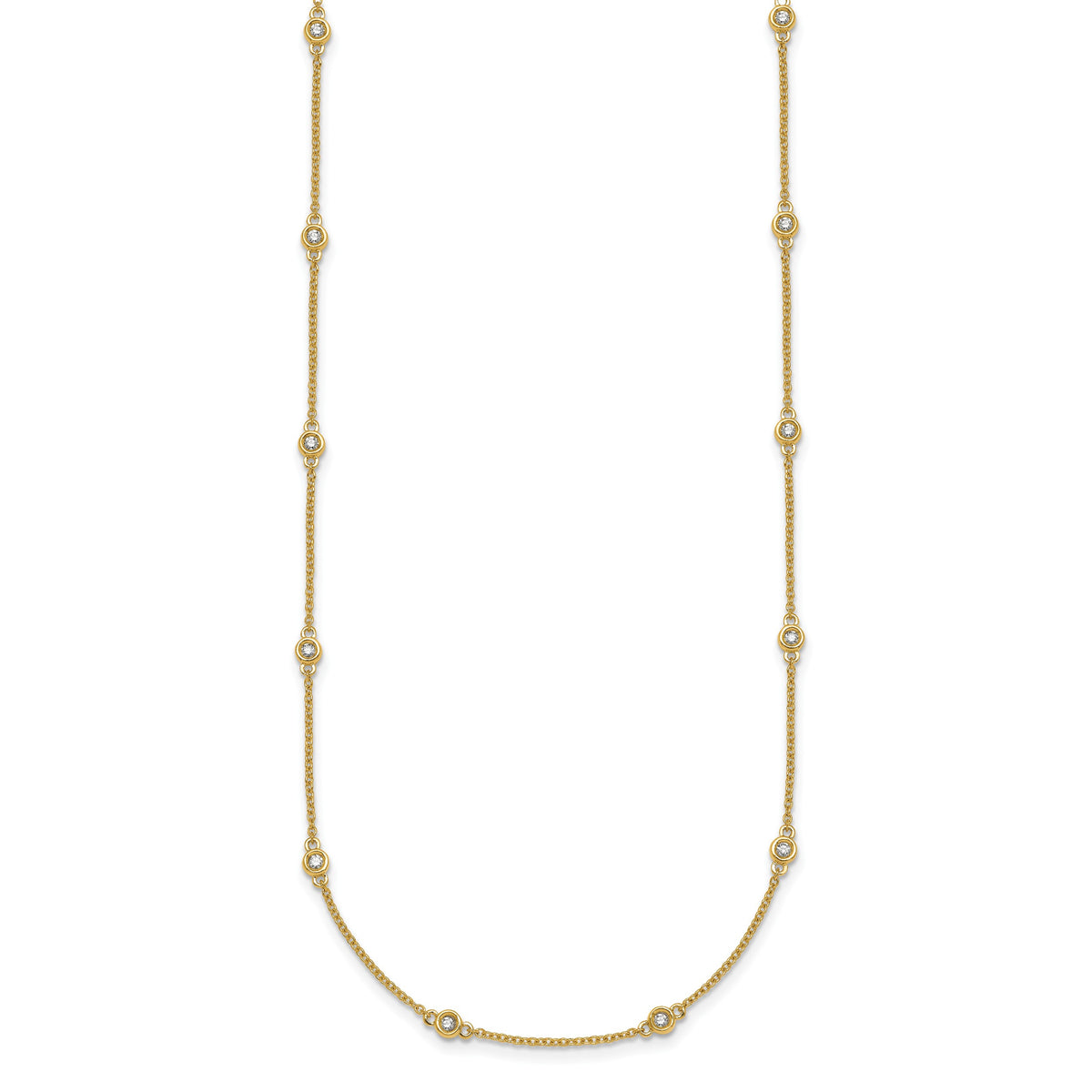 14k Complete 1/3 carat Bezel-set Diamond and Cable Chain 20-Station 20 inch Necklace