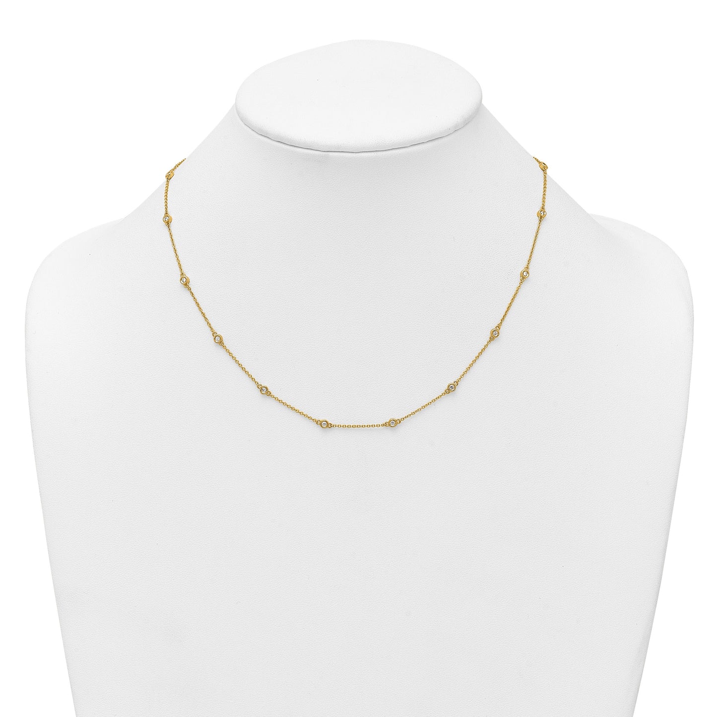 14k Complete 1/3 carat Bezel-set Diamond and Cable Chain 18-Station 18 inch Necklace