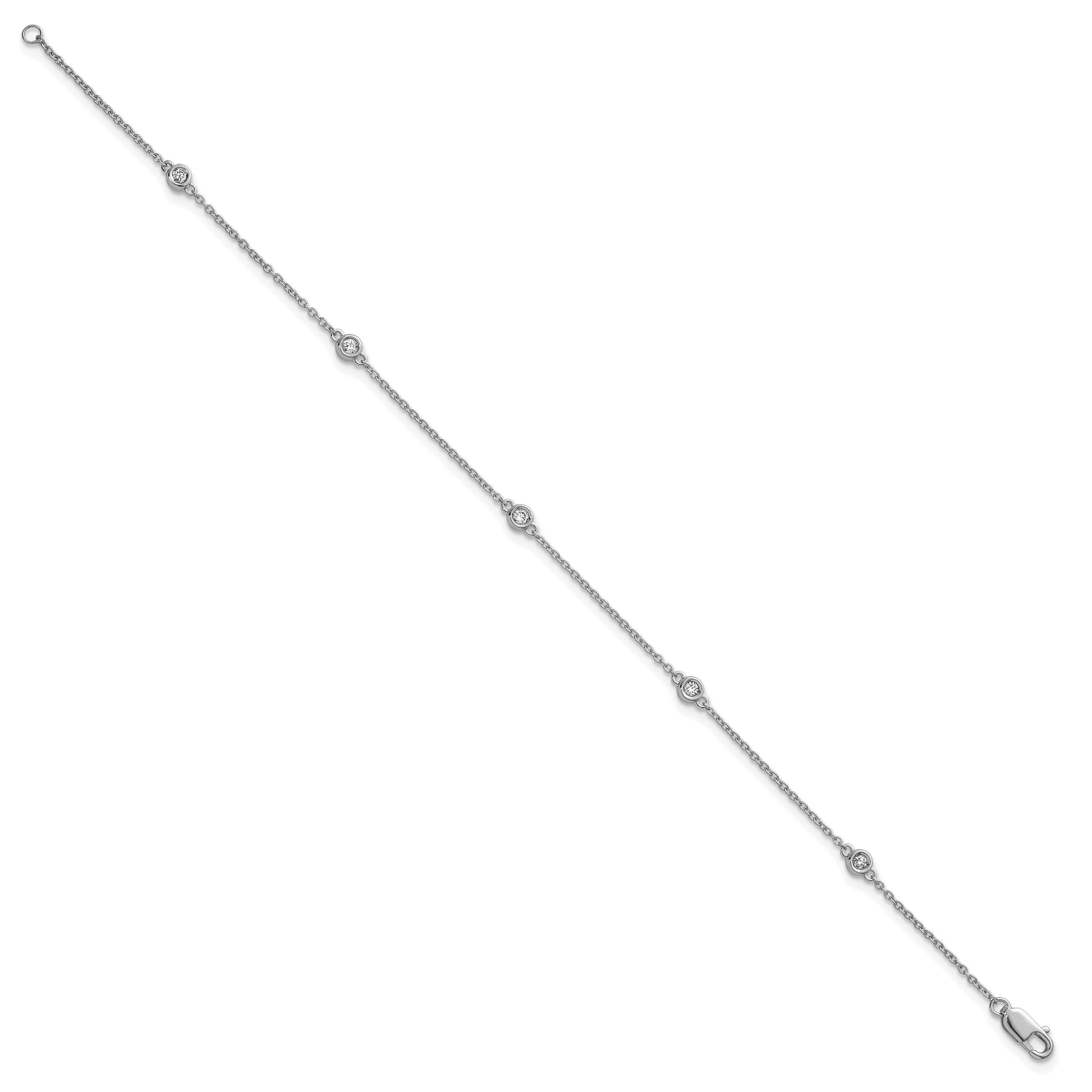 14k White Gold Complete 1/8 carat Bezel-set Diamond and Cable Chain 5-Station 7 inch Bracelet