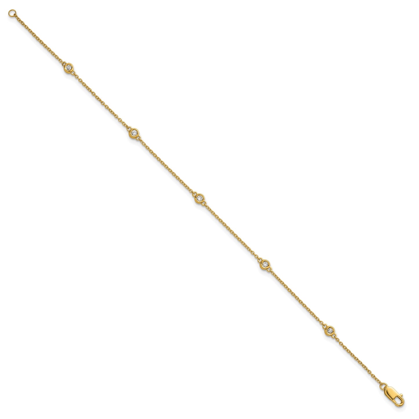 14k Complete 1/8 carat Bezel-set Diamond and Cable Chain 5-Station 7 inch Bracelet