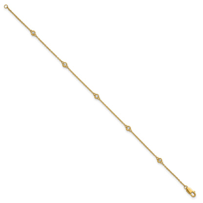 14k Complete 1/8 carat Bezel-set Diamond and Cable Chain 5-Station 7 inch Bracelet