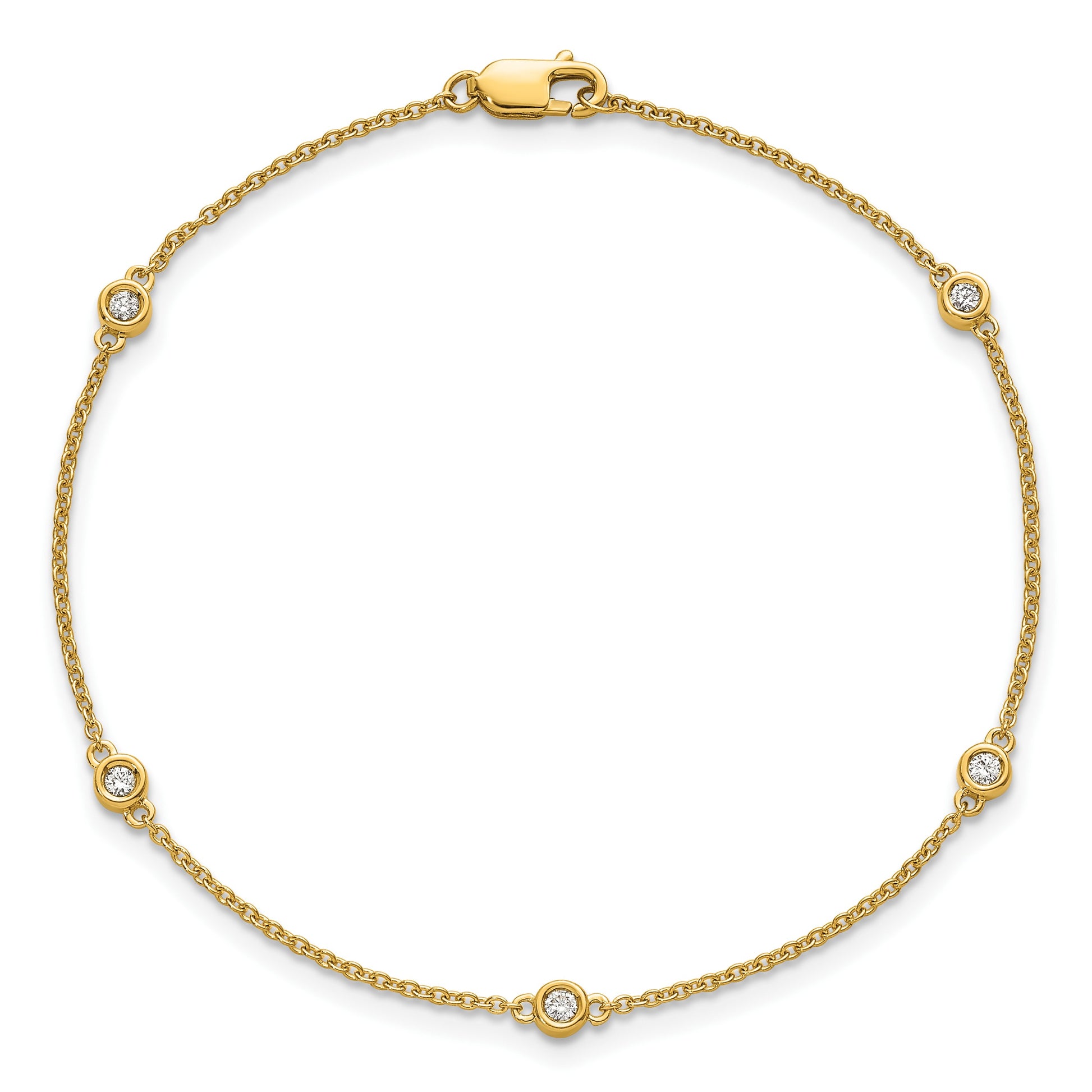 14k Complete 1/8 carat Bezel-set Diamond and Cable Chain 5-Station 7 inch Bracelet