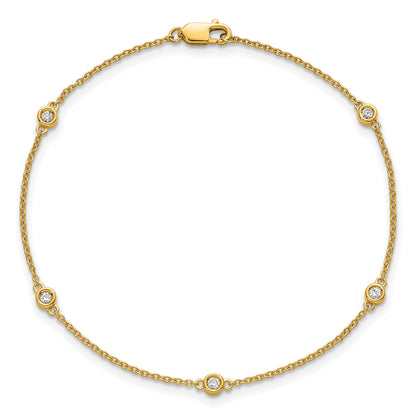 14k Complete 1/8 carat Bezel-set Diamond and Cable Chain 5-Station 7 inch Bracelet