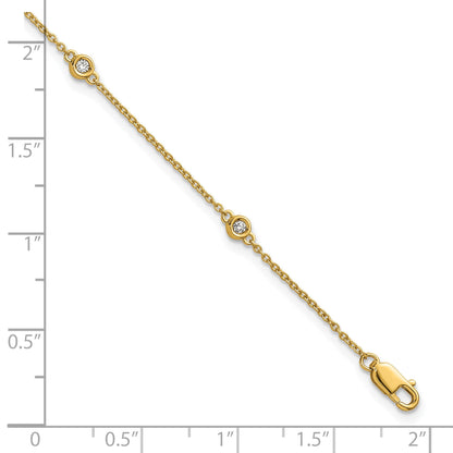 14k Complete 1/8 carat Bezel-set Diamond and Cable Chain 5-Station 7 inch Bracelet