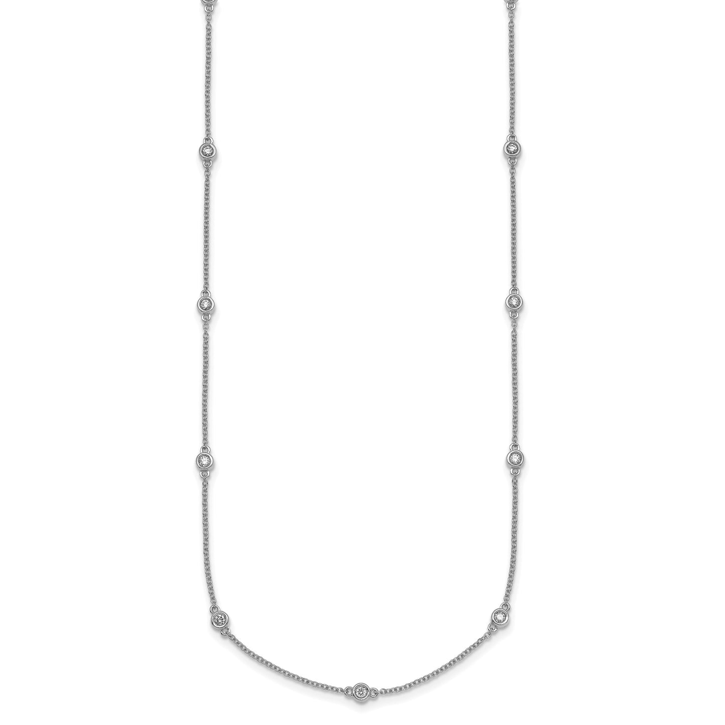14k White Gold Complete 1/3 carat Bezel-set Diamond and Cable Chain 13-Station 16 inch Necklace