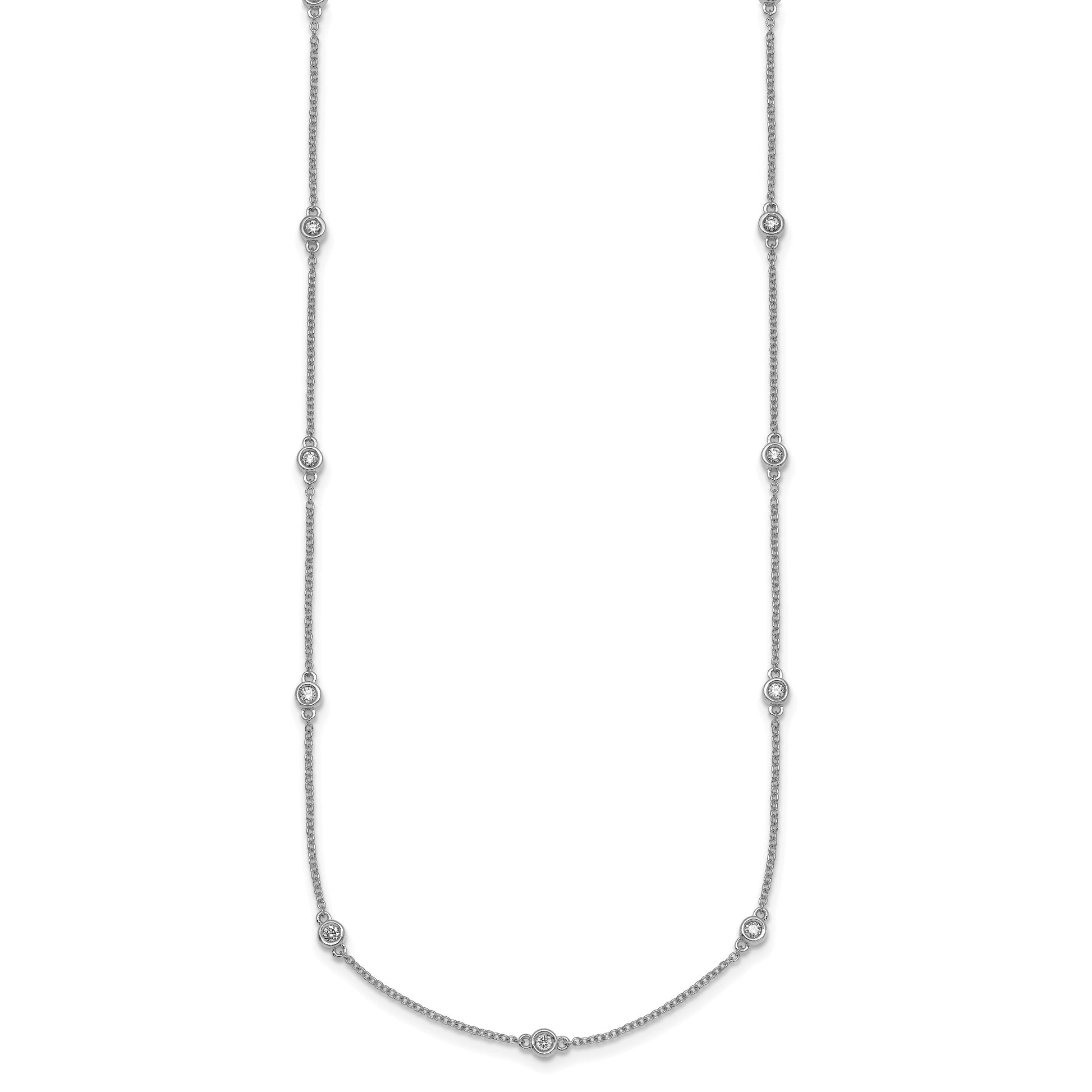 14k White Gold Complete 1/3 carat Bezel-set Diamond and Cable Chain 13-Station 16 inch Necklace