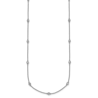 14k White Gold Complete 1/3 carat Bezel-set Diamond and Cable Chain 13-Station 16 inch Necklace