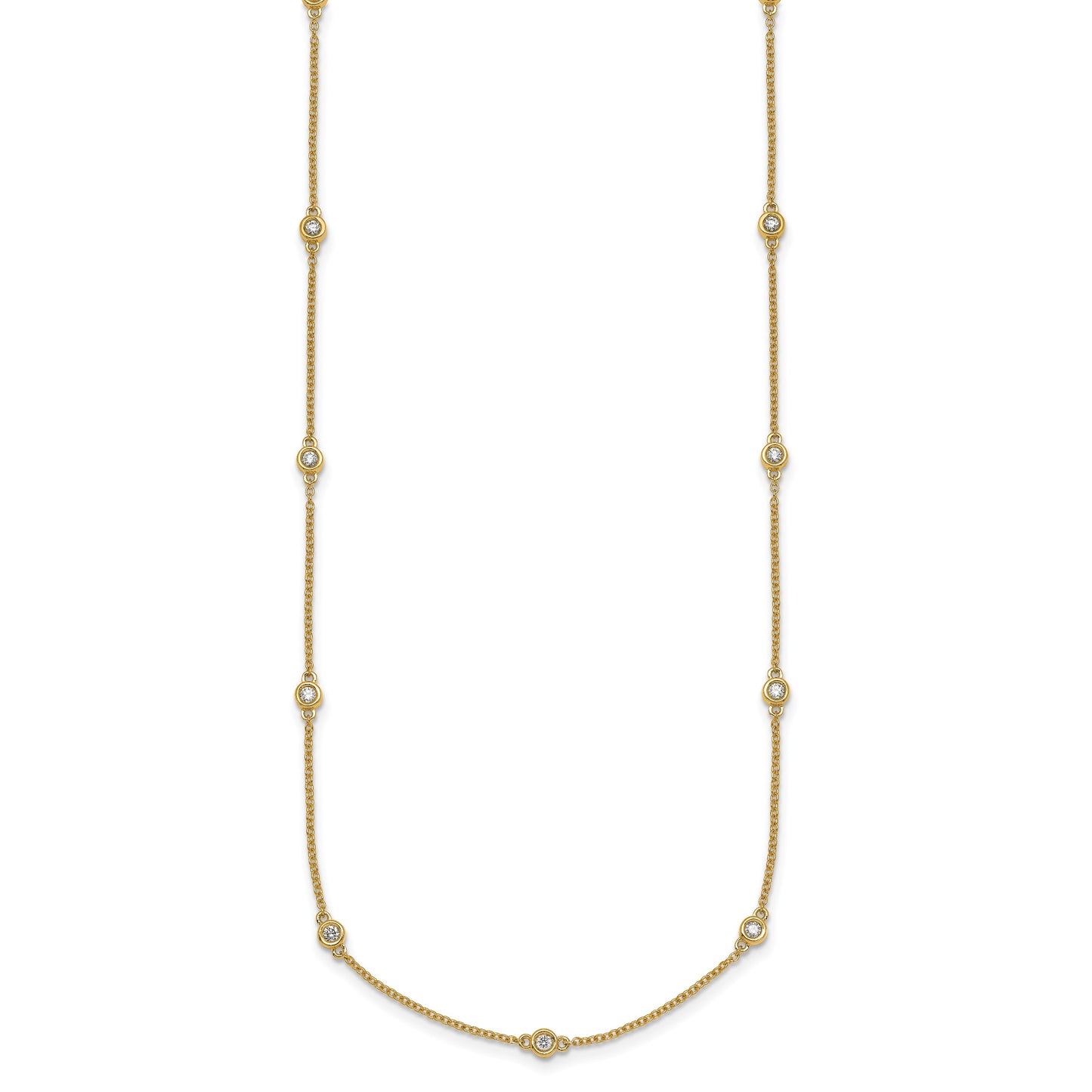 14k Complete 3/8 carat Bezel-set Diamond and Cable Chain 15-Station 18 inch Necklace
