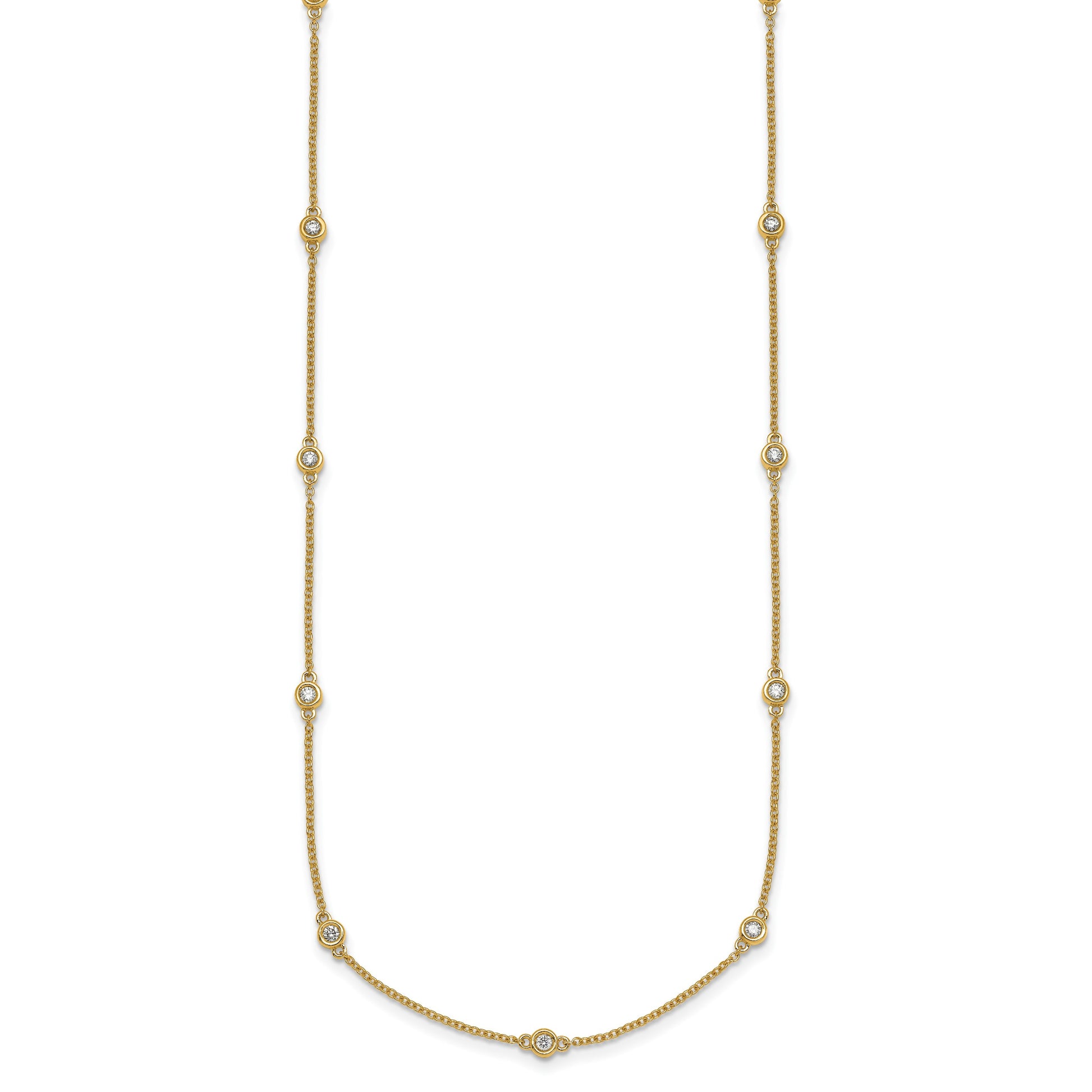 14k Complete 3/8 carat Bezel-set Diamond and Cable Chain 15-Station 18 inch Necklace