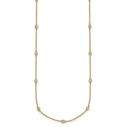 14k Complete 3/8 carat Bezel-set Diamond and Cable Chain 15-Station 18 inch Necklace