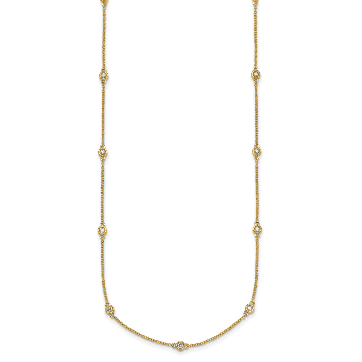 14k Complete 3/8 carat Bezel-set Diamond and Cable Chain 17-Station 20 inch Necklace