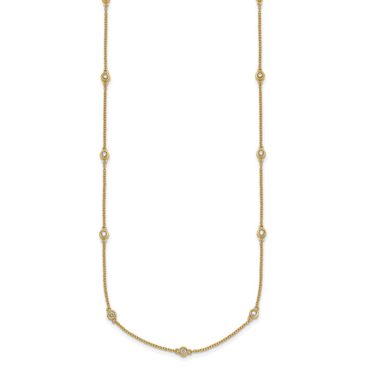 14k Complete 3/8 carat Bezel-set Diamond and Cable Chain 17-Station 20 inch Necklace
