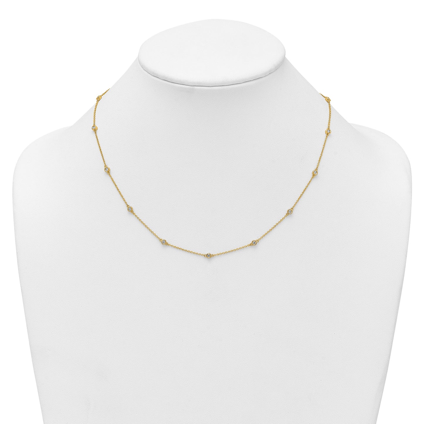 14k Complete 3/8 carat Bezel-set Diamond and Cable Chain 15-Station 18 inch Necklace