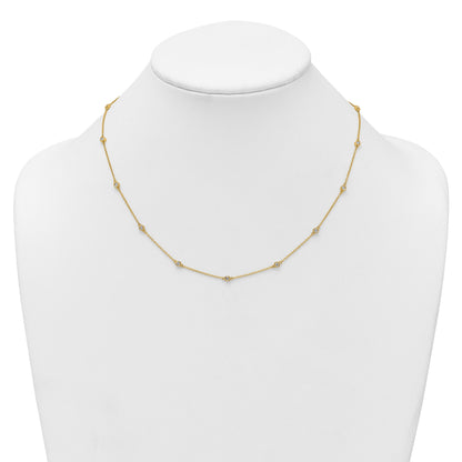 14k Complete 3/8 carat Bezel-set Diamond and Cable Chain 15-Station 18 inch Necklace