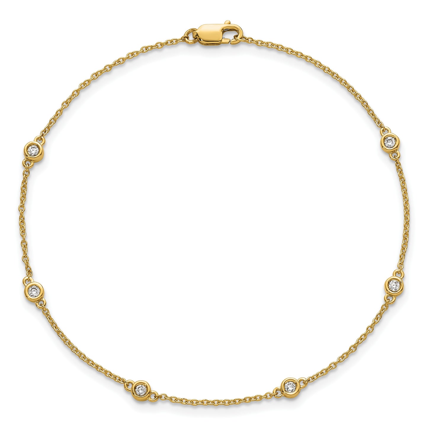 14k Complete 1/6 carat Bezel-set Diamond and Cable Chain 6-Station 7 inch Bracelet