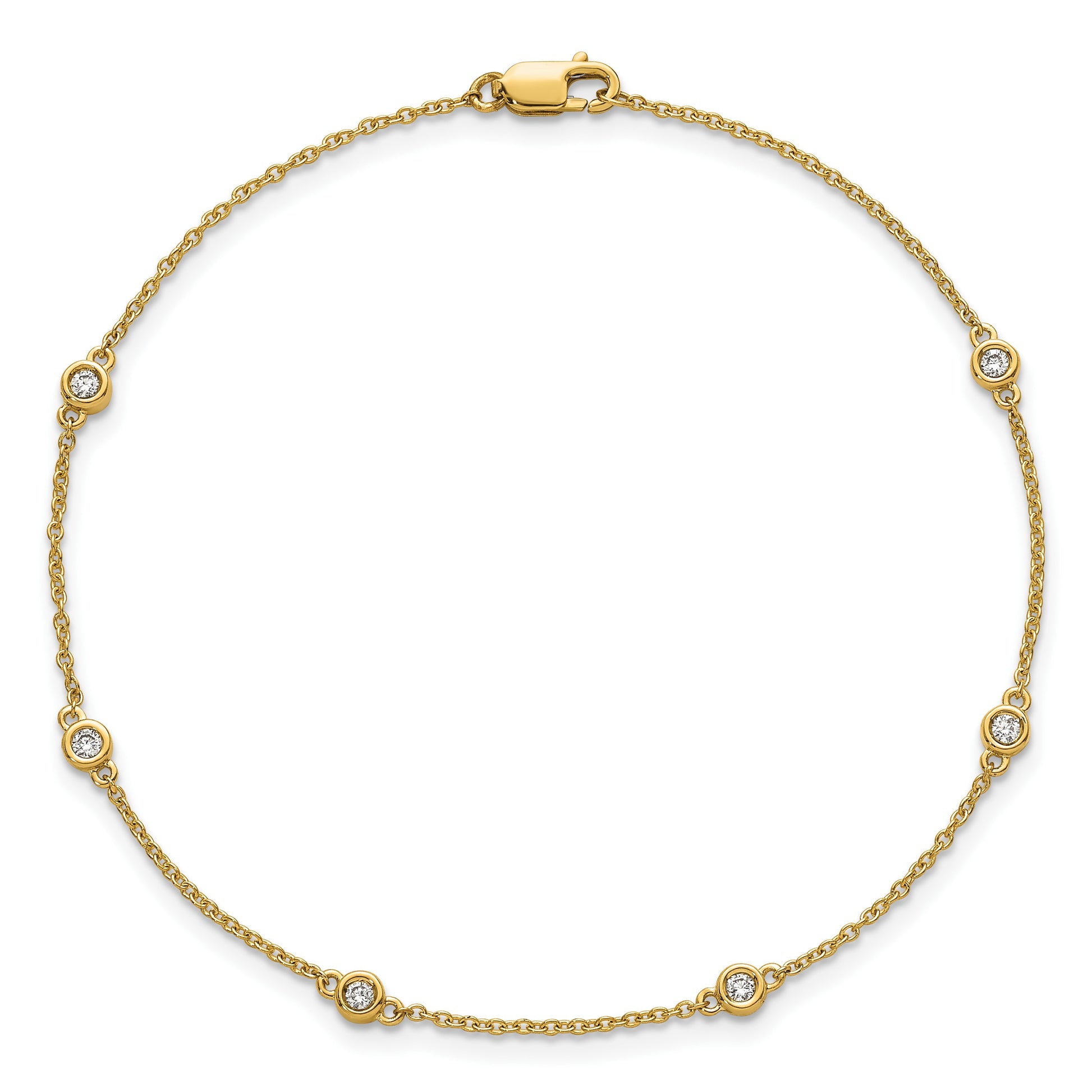 14k Complete 1/6 carat Bezel-set Diamond and Cable Chain 6-Station 7 inch Bracelet
