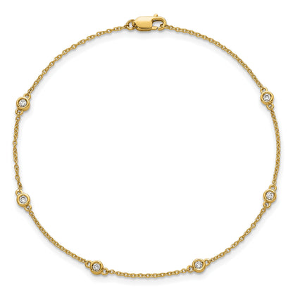 14k Complete 1/6 carat Bezel-set Diamond and Cable Chain 6-Station 7 inch Bracelet