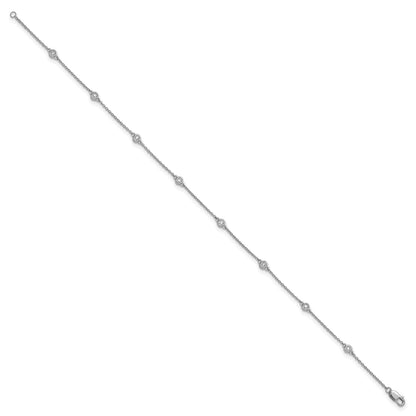 14k White Gold Complete 1/5 carat Bezel-set Diamond and Cable Chain 8-Station 9 inch Anklet