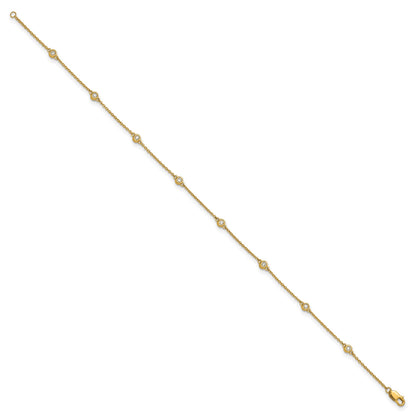 14k Complete 1/5 carat Bezel-set Diamond and Cable Chain 8-Station 9 inch Anklet