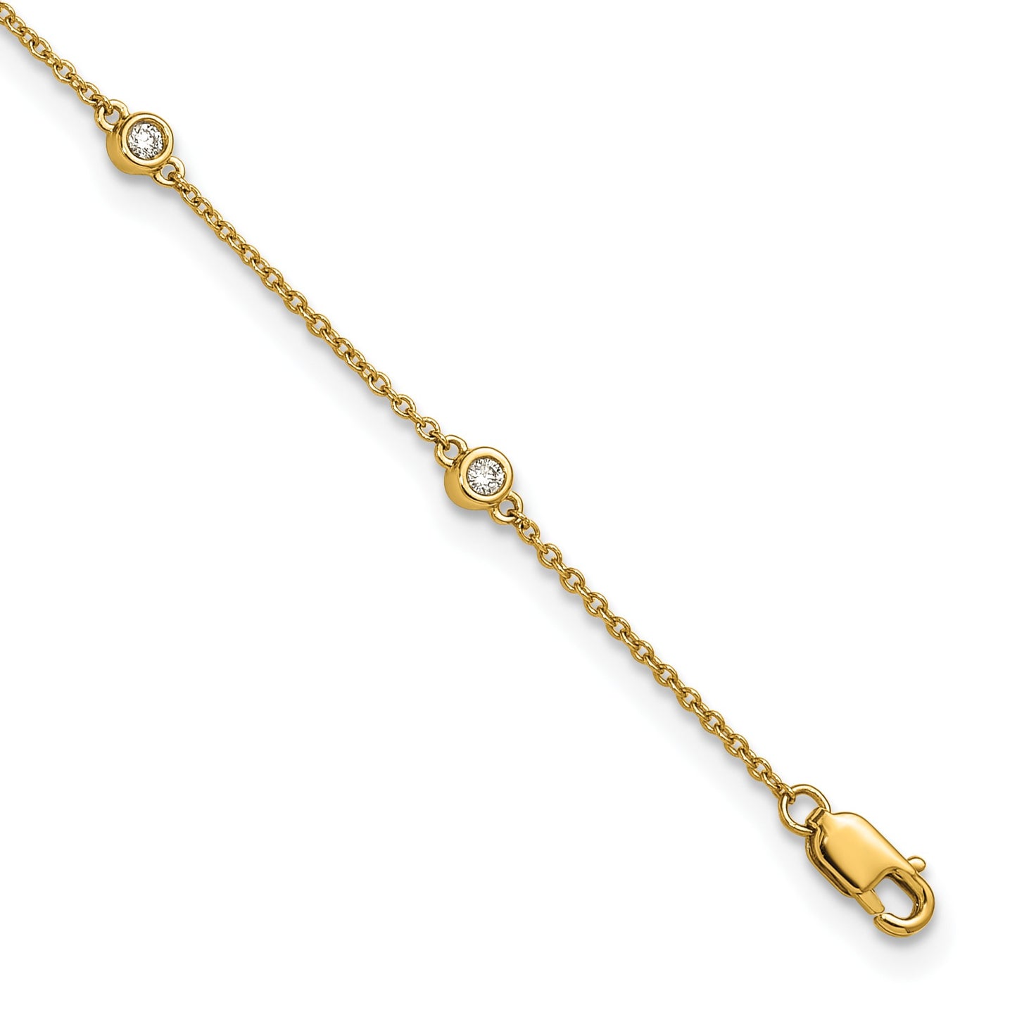 14k Complete 1/5 carat Bezel-set Diamond and Cable Chain 8-Station 9 inch Anklet